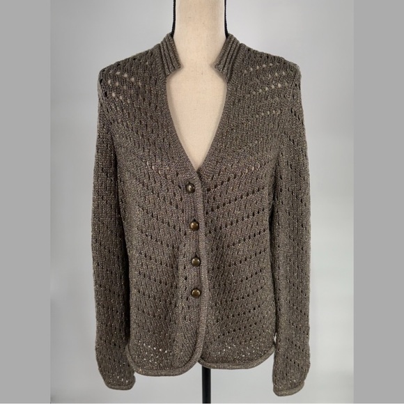 Chico’s Metallic Open-Stitch Knit Cardigan Sweater Jacket Size 1 NWT medium - Picture 9 of 11